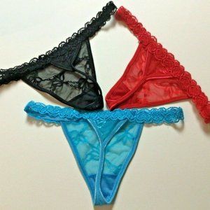 3-Pack G-String Cotton Panties Red, Black, Blue